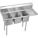 Elkay 3C10X14-R-12X Standard Scullery Sink, 3-Compartment 12" Deep Bowl(s), 12" Right Drainboard, 48.5 (L) X 19.75 (W) X 45.75 (H) Over All