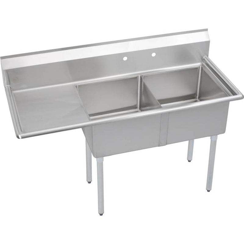 Elkay S2C18X18-L-18X Super Economy Scullery Sink, 2-Compartment 14" Deep Bowl(s), 18" Left Drainboard, 56.5 (L) X 23.75 (W) X 45.75 (H) Over All
