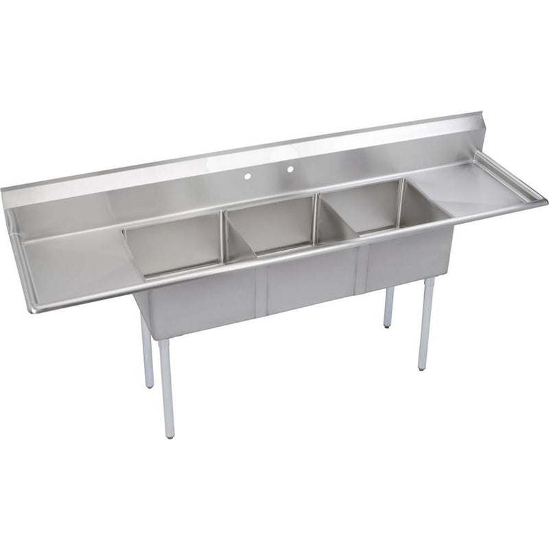 Elkay S3C24X24-2-24X Super Economy Scullery Sink, 3-Compartment 14" Deep Bowl(s), 24" Left & Right Drainboards, 120 (L) X 29.75 (W) X 45.75 (H) Over All