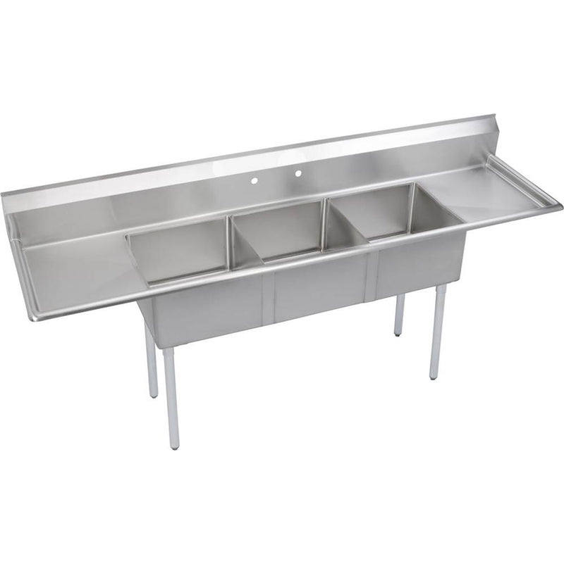 Elkay SE3C18X18-2-18X Super Economy Scullery Sink, 3-Compartment 11" Deep Bowl(s), 18" Left & Right Drainboards, 98 (L) X 74.5 (W) X 46 (H) Over All
