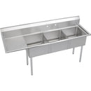 Elkay SE3C18X18-L-18X Super Economy Scullery Sink, 3-Compartment 11" Deep Bowl(s), 18" Left Drainboard, 90 (L) X 74.5 (W) X 46 (H) Over All