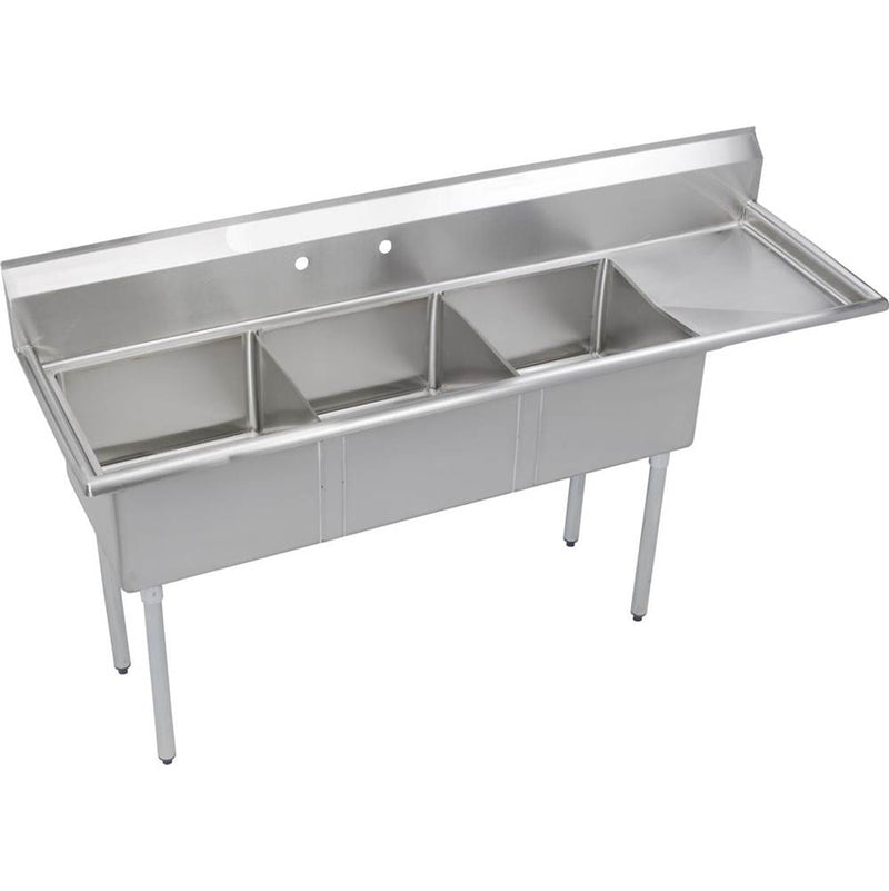 Elkay SE3C18X18-R-18X Super Economy Scullery Sink, 3-Compartment 11" Deep Bowl(s), 18" Right Drainboard, 90 (L) X 90 (W) X 46 (H) Over All