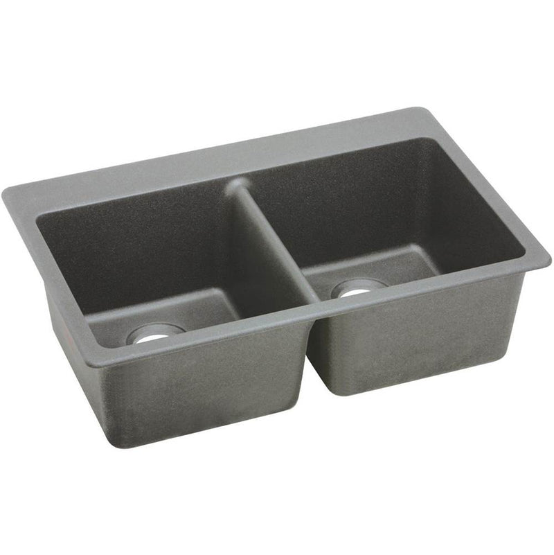 Elkay ELG3322GS0 Elkay Quartz Classic 33' x 22' x 9-1/2' Double Bowl Top Mount Sink, Greystone