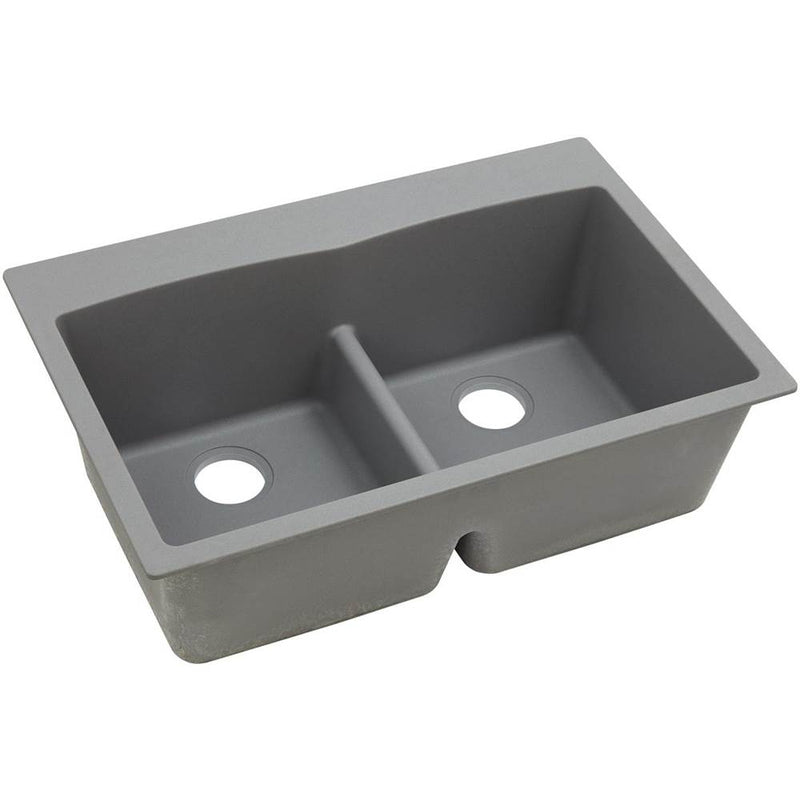 Elkay ELGDLB3322GS0 Elkay Quartz Classic 33' x 22' x 10' Double Bowl Top Mount Sink with Aqua Divide, Greystone