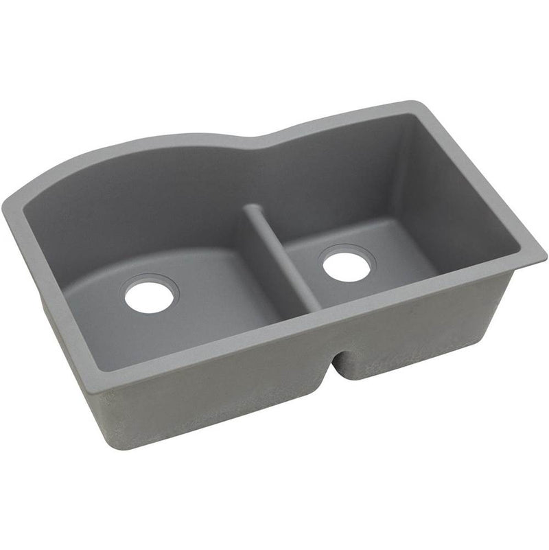 Elkay ELGHU3322RGS0 Elkay Quartz Classic 33' x 22' x 10' Double Bowl Undermount Sink with Aqua Divide, Greystone