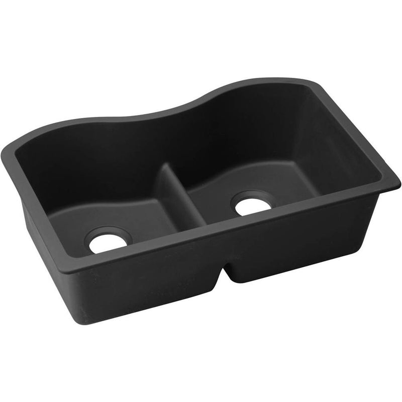 Elkay ELGULB3322BK0 Elkay Quartz Classic 33' x 20' x 9-1/2' Double Bowl Undermount Sink with Aqua Divide, Black