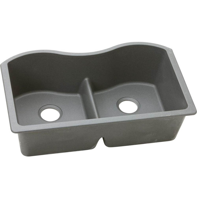 Elkay ELGULB3322GS0 Elkay Quartz Classic 33' x 20' x 9-1/2' Double Bowl Undermount Sink with Aqua Divide, Greystone