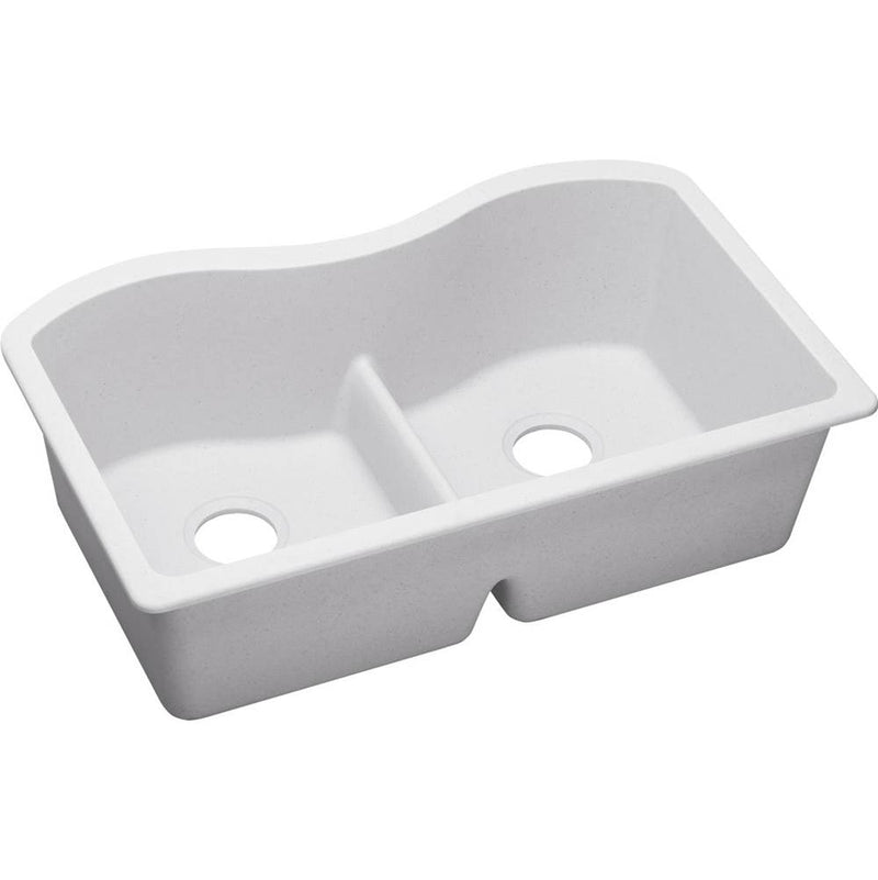 Elkay ELGULB3322WH0 Elkay Quartz Classic 33' x 20' x 9-1/2' Double Bowl Undermount Sink with Aqua Divide, White