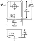 Elkay ELUH1316 18 Gauge Stainless Steel 16' x 18.5' x 7.875' Single Bowl Undermount Kitchen Sink