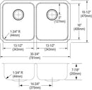 Elkay ELUH3118 18 Gauge Stainless Steel 30.75' x 18.5' x 7.875' Double Bowl Undermount Kitchen Sink