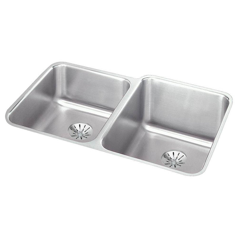 Elkay ELUH3120LPD 18 Gauge Stainless Steel 31.25' x 20.5' x 9.875' Double Bowl Undermount Kitchen Sink Kit