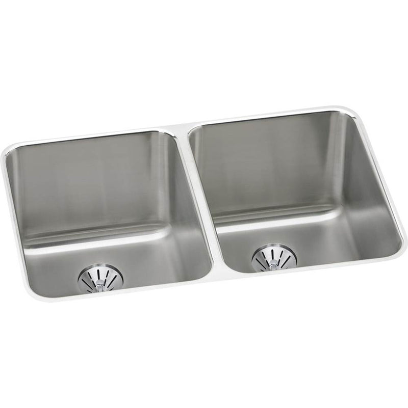 Elkay ELUH3220PD 18 Gauge Stainless Steel 31.25' x 20' x 7.875' Double Bowl Undermount Kitchen Sink Kit