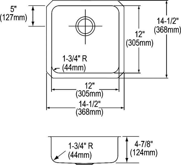 Elkay ELUHAD121250 18 Gauge Stainless Steel 14.5' x 14.5' x 4.875' Single Bowl Undermount Kitchen Sink