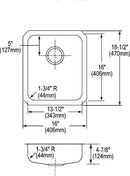 Elkay ELUHAD131650 18 Gauge Stainless Steel 16' x 18.5' x 4.875' Single Bowl Undermount Kitchen Sink
