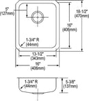 Elkay ELUHAD131655 18 Gauge Stainless Steel 16' x 18.5' x 5.375' Single Bowl Undermount Kitchen Sink