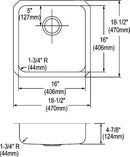 Elkay ELUHAD161650 18 Gauge Stainless Steel 18.5' x 18.5' x 4.875' Single Bowl Undermount Kitchen Sink