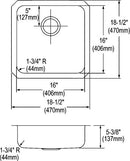 Elkay ELUHAD161655 18 Gauge Stainless Steel 18.5' x 18.5' x 5.375' Single Bowl Undermount Kitchen Sink