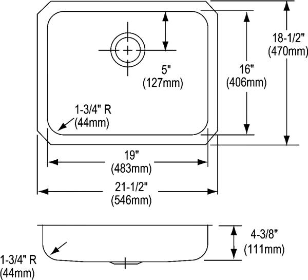 Elkay ELUHAD191645 18 Gauge Stainless Steel 21.5' x 18.5' x 4.375' Single Bowl Undermount Kitchen Sink