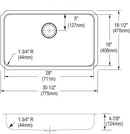 Elkay ELUHAD281650 18 Gauge Stainless Steel 30.5' x 18.5' x 4.875' Single Bowl Undermount Kitchen Sink
