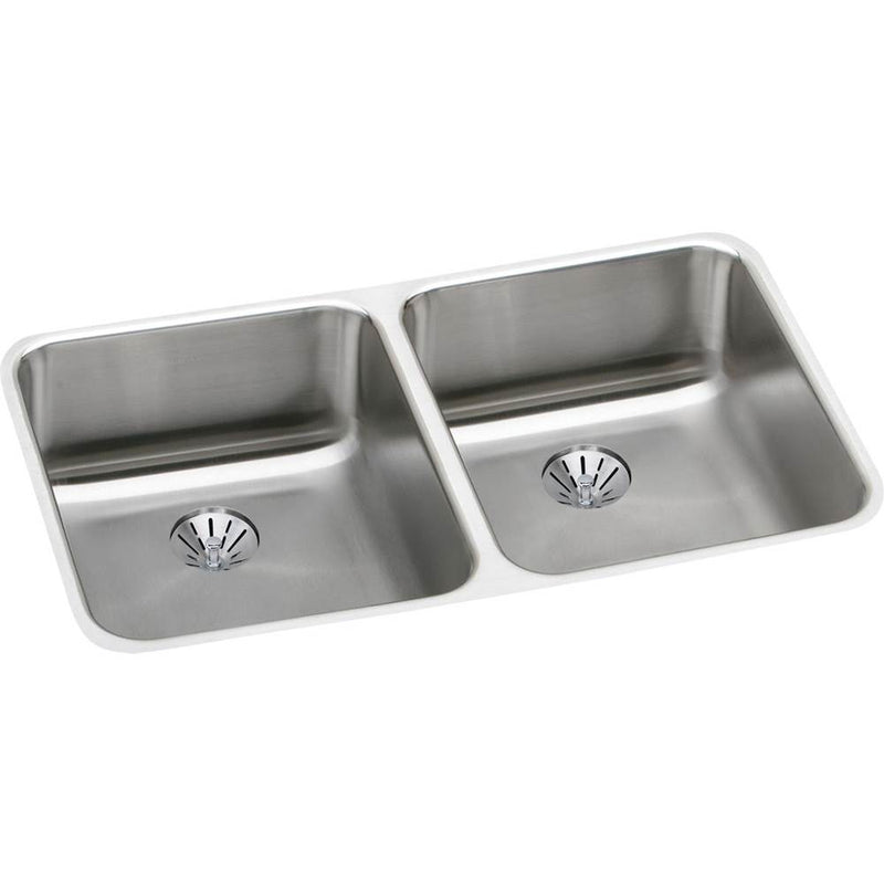 Elkay ELUHAD311850PD 18 Gauge Stainless Steel 30.75' x 18.5' x 4.875' Double Bowl Undermount Kitchen Sink Kit