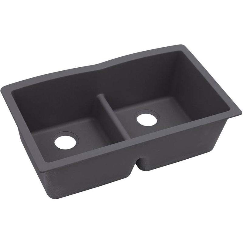 Elkay ELXDULB3322CH0 Elkay Quartz Luxe 33' x 19' x 10' Double Bowl Undermount Sink with Aqua Divide, Charcoal