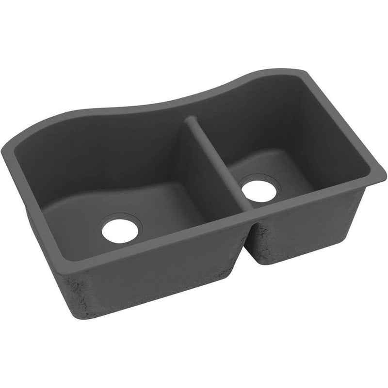 Elkay ELXHU3220RCH0 Elkay Quartz Luxe 32-1/2' x 20' x 10' Double Bowl Undermount Sink, Charcoal
