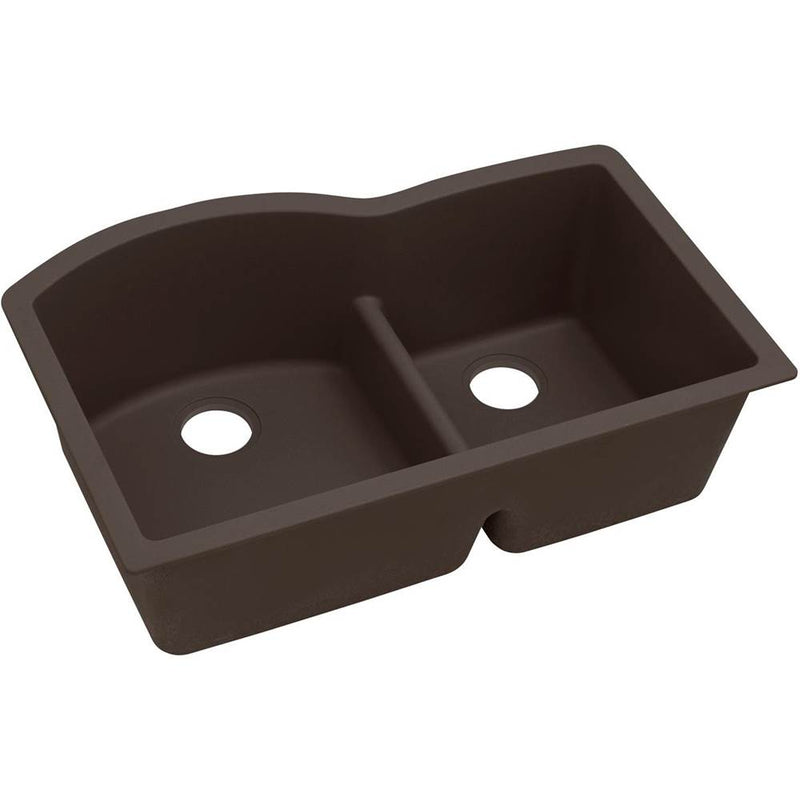 Elkay ELXHU3322RCN0 Elkay Quartz Luxe 33' x 22' x 10' Double Bowl Undermount Sink with Aqua Divide, Chestnut