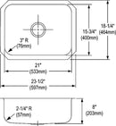 Elkay DXUH2115 18 Gauge Stainless Steel 23.5" x 18.25" x 8" Single Bowl Undermount Kitchen Sink