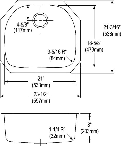 Elkay DXUH2118 18 Gauge Stainless Steel 23.5" x 21.1875" x 8" Single Bowl Undermount Kitchen Sink