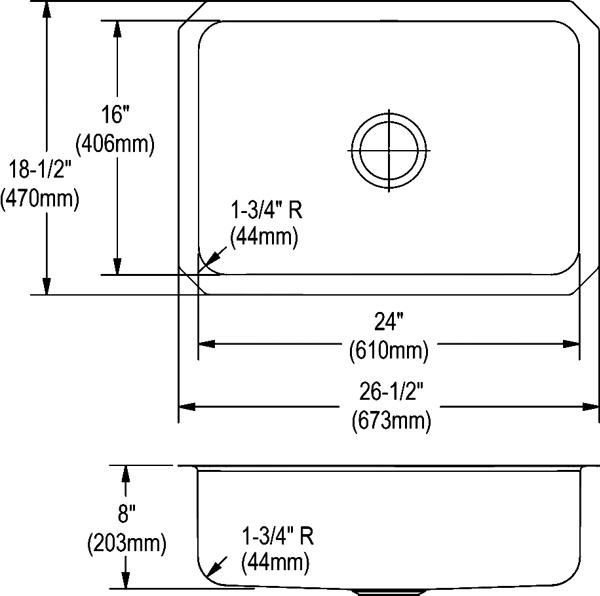 Elkay DXUH2416 18 Gauge Stainless Steel 26.5" x 18.5" x 8" Single Bowl Undermount Kitchen Sink