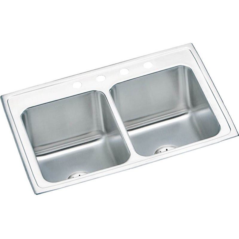 Elkay DLR332210PD4 18 Gauge Stainless Steel 33' x 22' x 10.125' Double Bowl Top Mount Kitchen Sink Kit