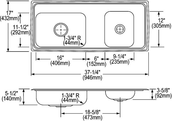Elkay DRKAD371755R4 18 Gauge Stainless Steel 37.25' x 17' x 5.5' Double Bowl Top Mount Sink