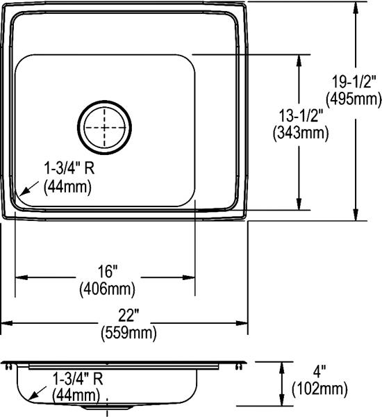 Elkay DRKADQ222040R4 18 Gauge Stainless Steel 22' x 19.5' x 4' Single Bowl Top Mount Sink
