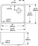 Elkay ELUH231712R 18 Gauge Stainless Steel 25.5' x 19.25' x 12' Single Bowl Undermount Kitchen Sink