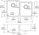 Elkay ELUH3120R 18 Gauge Stainless Steel 31.25' x 20.5' x 9.875' Double Bowl Undermount Kitchen Sink