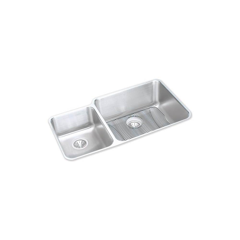 Elkay ELUH3520LDBG 18 Gauge Stainless Steel 35.25' x 20.5' x 9.875' Double Bowl Undermount Kitchen Sink Kit