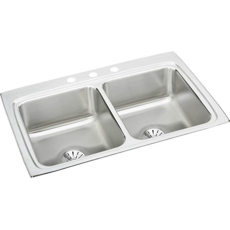Elkay LR3322PD2 18 Gauge Stainless Steel 33' x 22' x 8.125' Double Bowl Top Mount Kitchen Sink Kit
