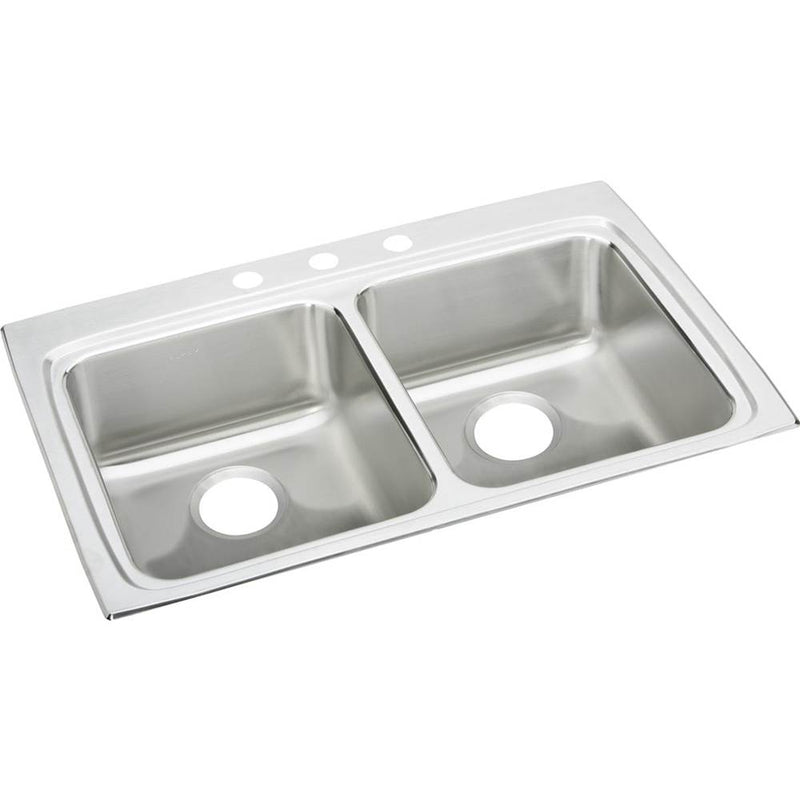 Elkay LRAD3322501 18 Gauge Stainless Steel 33' x 22' x 5' Double Bowl Top Mount Kitchen Sink