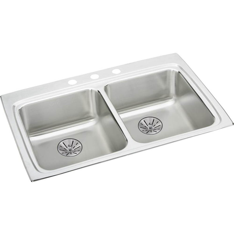 Elkay LRAD332265PD3 18 Gauge Stainless Steel 33' x 22' x 6.5' Double Bowl Top Mount Kitchen Sink Kit
