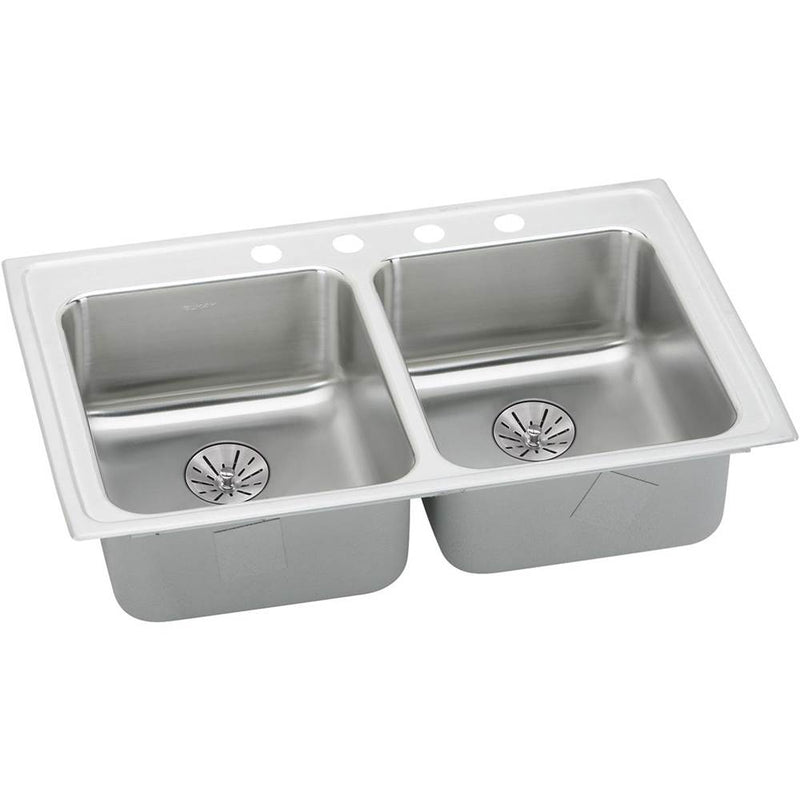 Elkay LRADQ331965PD2 18 Gauge Stainless Steel 33' x 19.5' x 6.5' Double Bowl Top Mount Kitchen Sink Kit