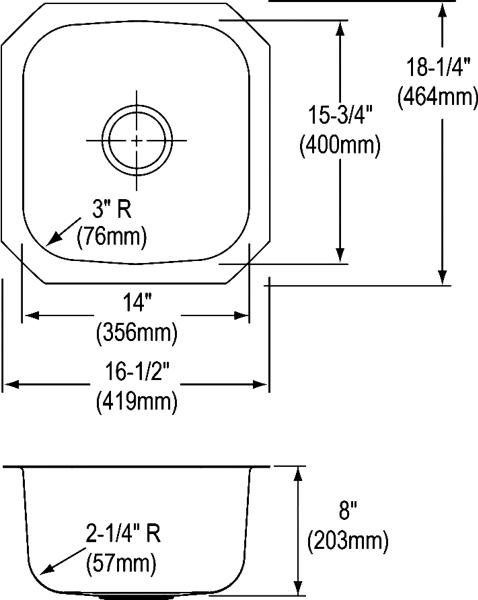 Elkay DCFU1618 18 Gauge Stainless Steel 16.5" x 18.25" x 8" Single Bowl Undermount Bar/Prep Sink