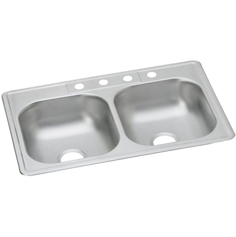 Elkay DW5023322MR2 22 Gauge Stainless Steel 33" x 22" x 6.5625" Double Bowl Top Mount Kitchen Sink