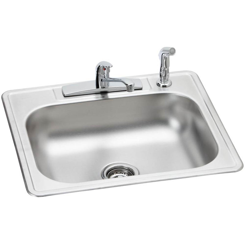 Elkay K125224DF 23 Gauge Stainless Steel 25" x 22" x 6.0625" Single Bowl Top Mount Kitchen Sink Kit