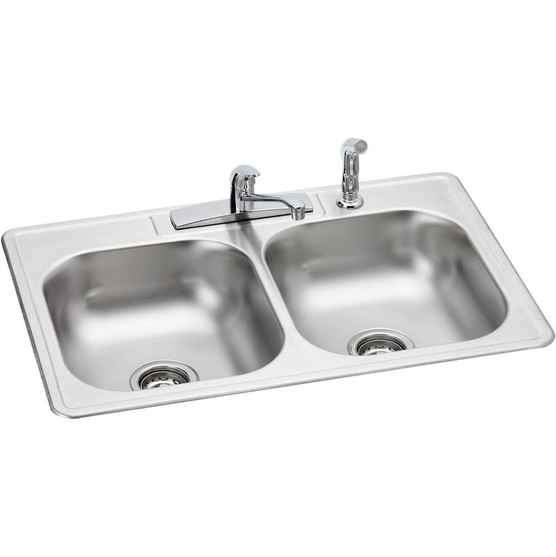 Elkay K233224DF 23 Gauge Stainless Steel 33" x 22" x 6.0625" Double Bowl Top Mount Kitchen Sink Kit