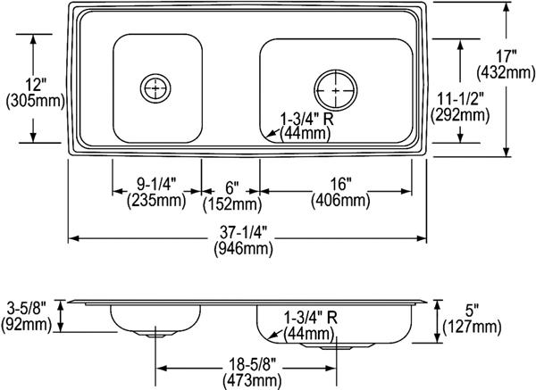 Elkay DRKADQ371750L4 18 Gauge Stainless Steel 37.25' x 17' x 5' Double Bowl Top Mount Sink