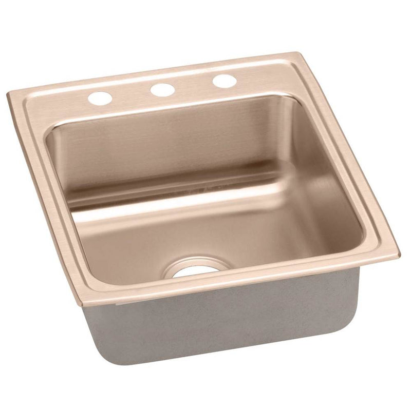 Elkay DLR2022103-CU 18 Gauge CuVerro Antimicrobial Copper 19.5' x 22' x 10.125' Single Bowl Top Mount Sink