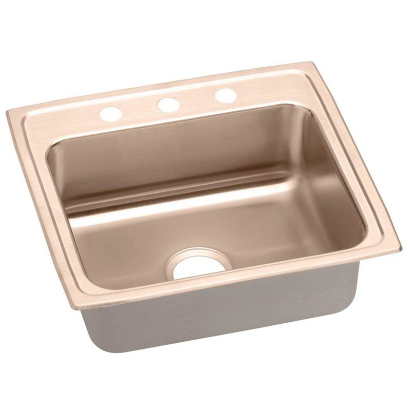 Elkay LR22195-CU 18 Gauge CuVerro antimicrobial copper 22' x 19.5' x 7.625' Single Bowl Top Mount Sink