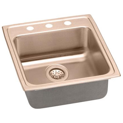 Elkay LRAD2022651-CU 18 Gauge CuVerro antimicrobial copper 19.5' x 22' x 6.5' Single Bowl Top Mount Sink