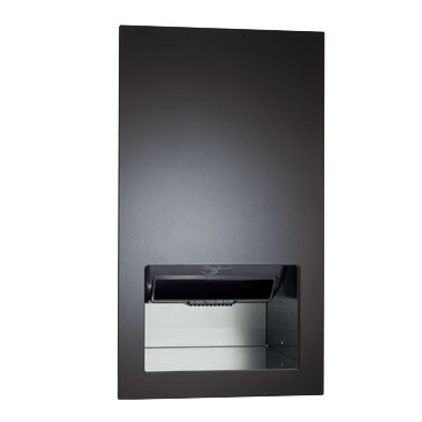 ASI 645210A-41 Piatto Recessed Automatic Roll Paper Towel Dispenser (Battery Operated), Black Phenolic Door, 16-1/16
