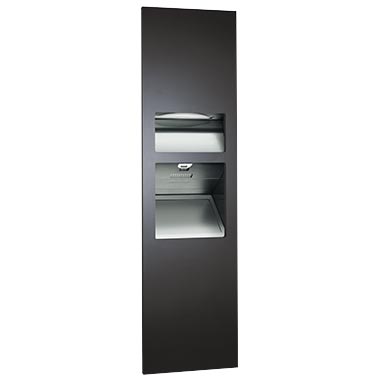 ASI 64672-1-41 Piatto Recessed 3-In-1 Paper Towel Dispenser, Hand Dryer and Waste Receptacle, 110-120V, Black Phenolic Door